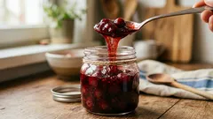 このチェリージャムは砂糖を控えめに使っており、自然にトロトロとした食感になります